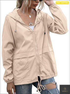 Waterproof Rain Jacket Hooded Lightweight Windbreaker for Outdoor Hiking Running